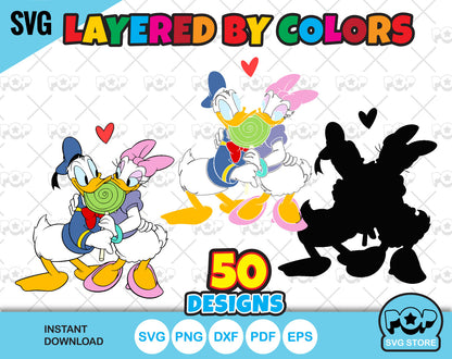 Donald and Daisy Duck Valentine Day clipart bundle, Daisy Duck Valentines Day SVG cut files for Cricut / Silhouette