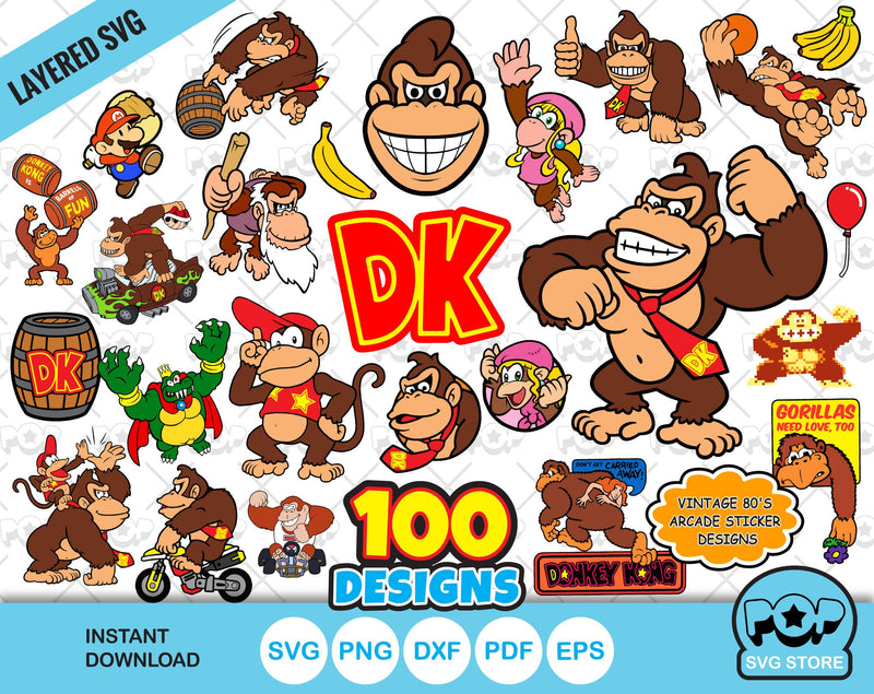 Donkey Kong 100 cliparts bundle, Donkey Kong svg cut files for Cricut / Silhouette, Donkey Kong png, dxf