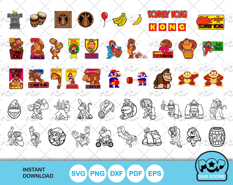 Donkey Kong 100 cliparts bundle, Donkey Kong svg cut files for Cricut / Silhouette, Donkey Kong png, dxf