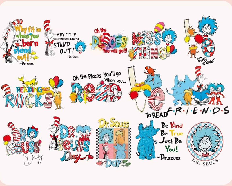 Dr.Suess Bundle PNG, Dr. suess Retro, Dr.Suess book, Dr. Suess PNG, Sublimation, Cat in the Hat