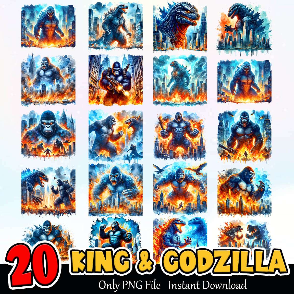 King And Godzilla Bundle PNG Instant Download
