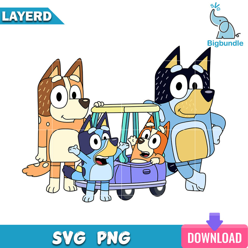 Family bluey car svg, bluey svg, digital download.