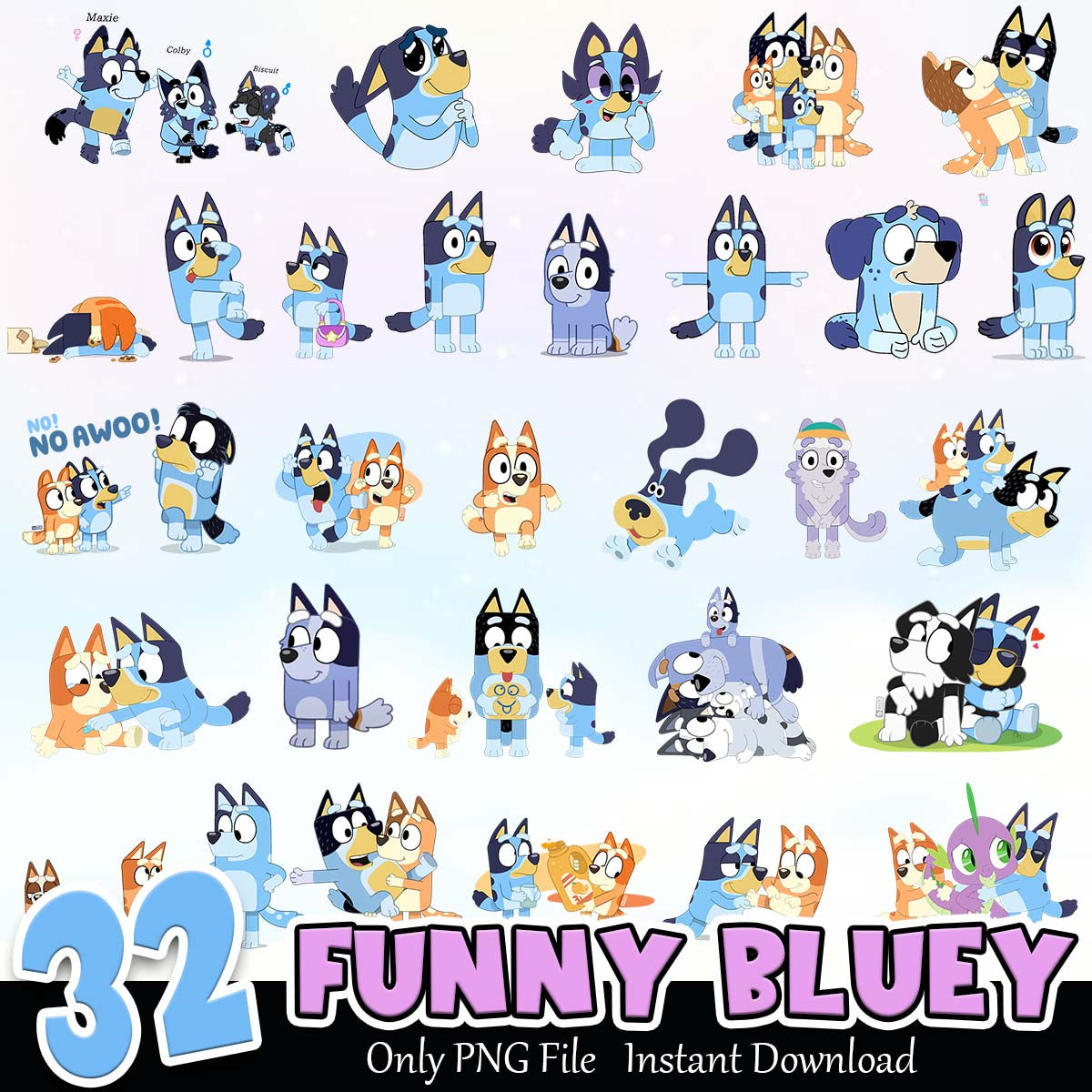 Funny Cute Bluey Bundle PNG Instant Download