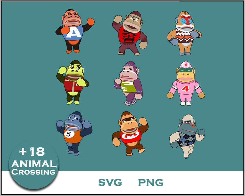 18+ Gorilla Svg Bundle, Animal Crossing Svg Bundle, Animal Crossing Svg, Cartoon svg, png digital file