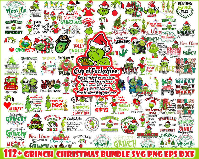 112+ Grinch Bundle SVG, Grinch SVG, Grinchmas Cutting Image, Christmas Grinch svg, png, eps, dxf  CRM24112202