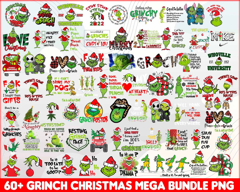 Version 2.0 - Ultimate Grinch Bundle SVG, Grinch SVG, Grinch Cutting Image, Christmas Grinch svg png eps dxf jpg