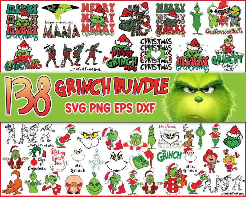 Version 2.0 - Ultimate Grinch Bundle SVG, Grinch SVG, Grinch Cutting Image, Christmas Grinch svg png eps dxf jpg