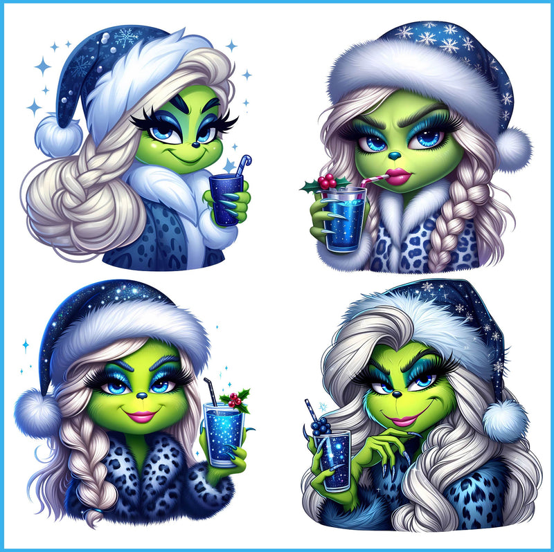 Boujee blue Grinch girl png bundle, cute grinchmas png bundle