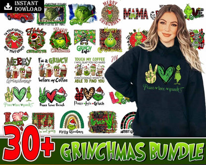 Version 2.0 - 30 Grinch Christmas Bundle PNG, Grinch png 2022 bundle, Grinch Cutting Image, Christmas Grinch digtial files