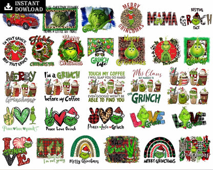Version 2.0 - 30 Grinch Christmas Bundle PNG, Grinch png 2022 bundle, Grinch Cutting Image, Christmas Grinch digtial files