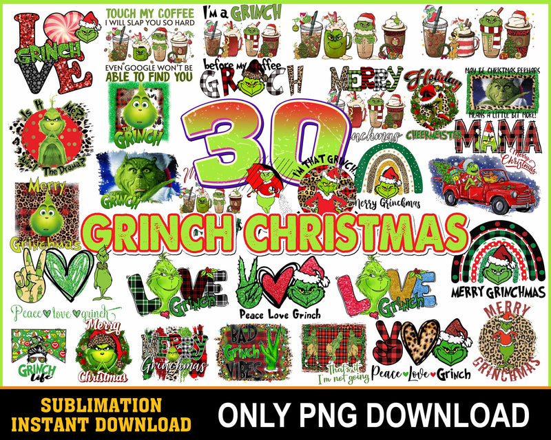 Version 2.0 - Ultimate Grinch Bundle SVG, Grinch SVG, Grinch Cutting Image, Christmas Grinch svg png eps dxf jpg