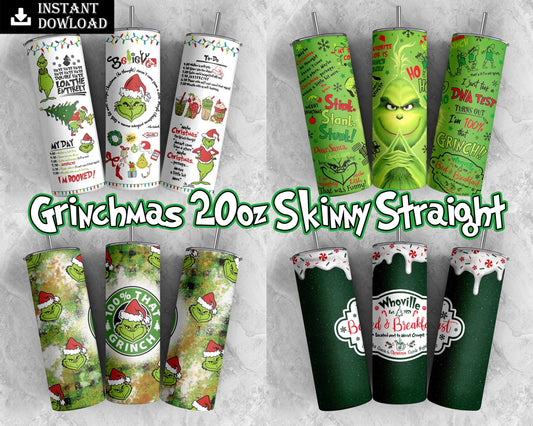 4 The Grinchmas 20oz skinny tumbler 2022, Christmas Grinch PNG, Xmas 20oz tumbler, Digtial download