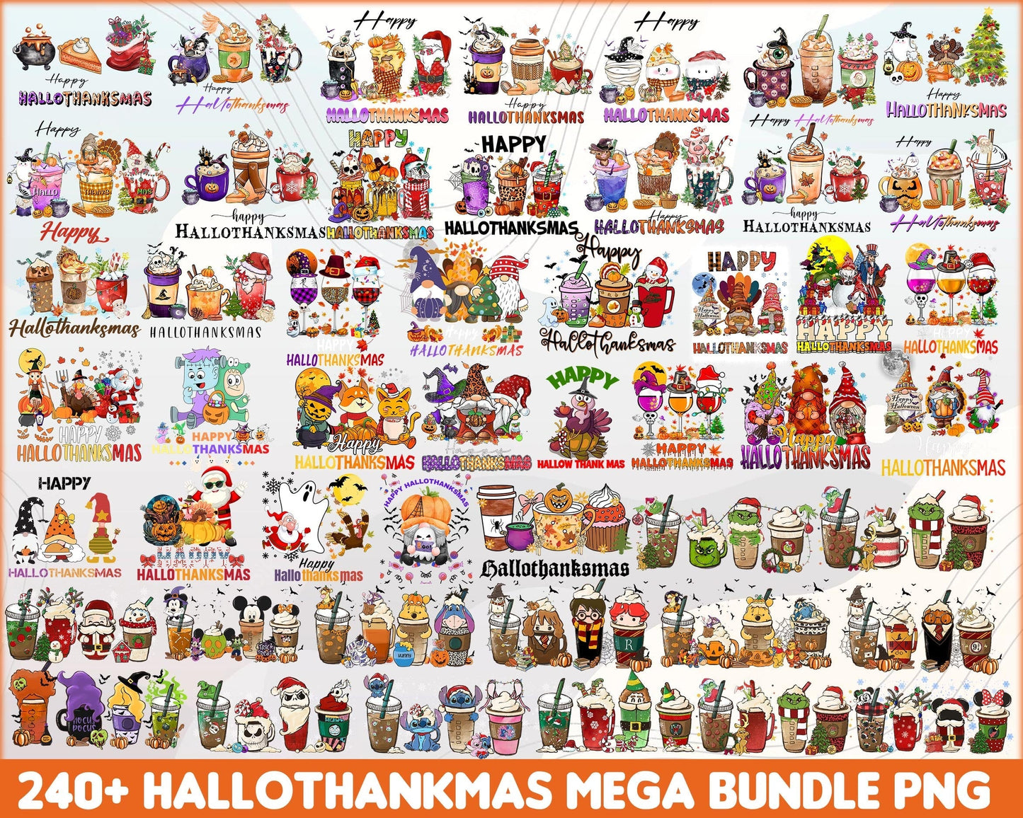 240+ Hallothanksmas Coffee PNG, Disney Christmas coffee PNG, Christmas princess cafe 2022 digital bundle, Halloween designs bundle, Digital files