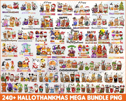 240+ Hallothanksmas Coffee PNG, Disney Christmas coffee PNG, Christmas princess cafe 2022 digital bundle, Halloween designs bundle, Digital files