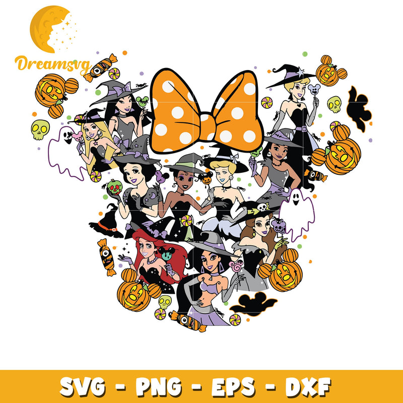 halloween disney princess svg, minnie mouse head svg