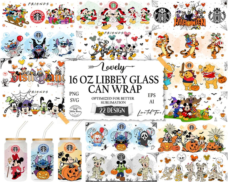 Halloween libbey glass can wrap Bundle Svg, 16oz Glass Can Wrap Png, Digital download