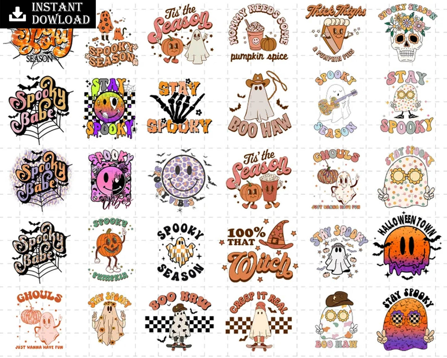 Retro Halloween Ghost PNG Sublimation Bundle | Retro Sublimation PNG, Designs Downloads, PNG Clipart, Sublimation Download