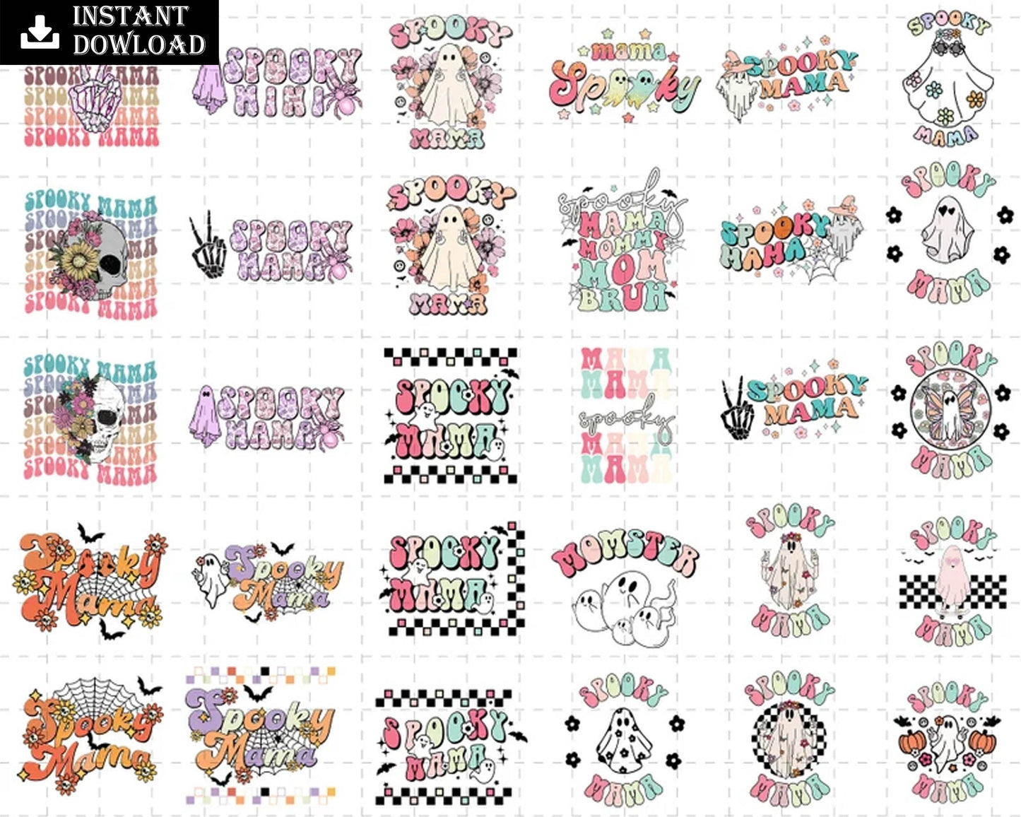 Retro Halloween Ghost PNG Sublimation Bundle | Retro Sublimation PNG, Designs Downloads, PNG Clipart, Sublimation Download
