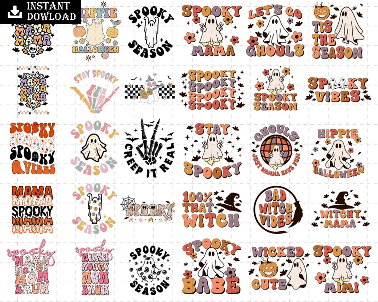 Retro Halloween Ghost PNG Sublimation Bundle | Retro Sublimation PNG, Designs Downloads, PNG Clipart, Sublimation Download