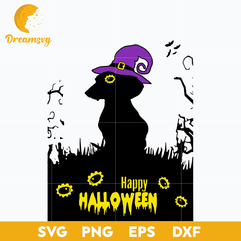 Happy halloween dachshund witch svg, Halloween svg, png, dxf, eps digital file.