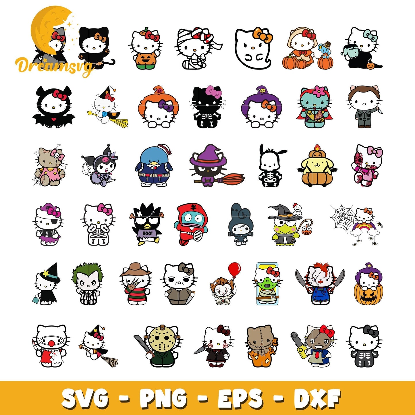 Hello kitty horror design bundle svg, halloween hello kitty svg