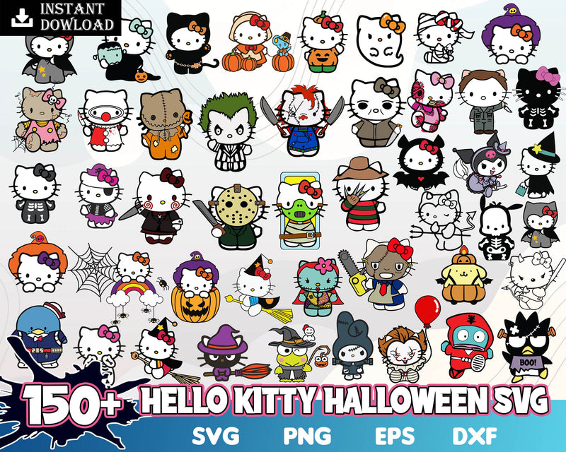 Ultimate Kawaii neko halloween svg, eps, png, dxf, Halloween Hello Kitty Bundle svg, Horror kitty digital files.