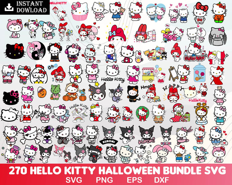 Ultimate Kawaii neko halloween svg, eps, png, dxf, Halloween Hello Kitty Bundle svg, Horror kitty digital files.