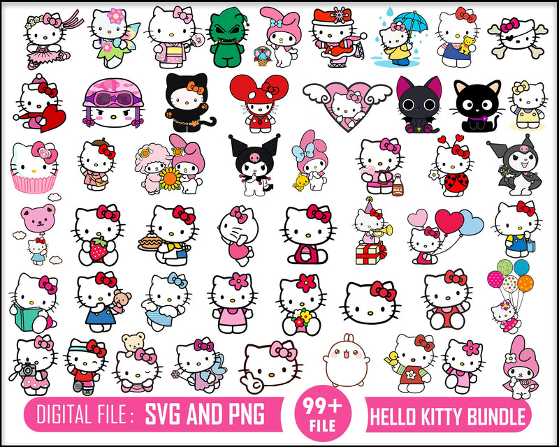 1800+ Mega Halloween Hello Kitty Bundle svg, Kawaii kitty halloween svg, eps, png, dxf, Horror kitty digital files.