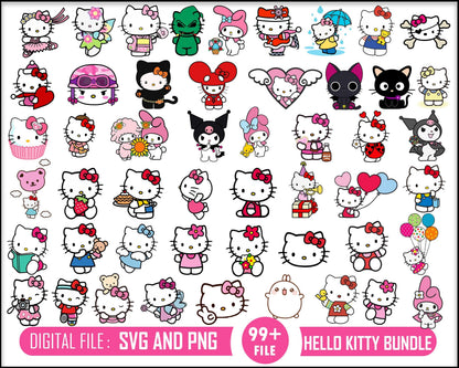 Ultimate Kawaii neko halloween svg, eps, png, dxf, Halloween Hello Kitty Bundle svg, Horror kitty digital files.