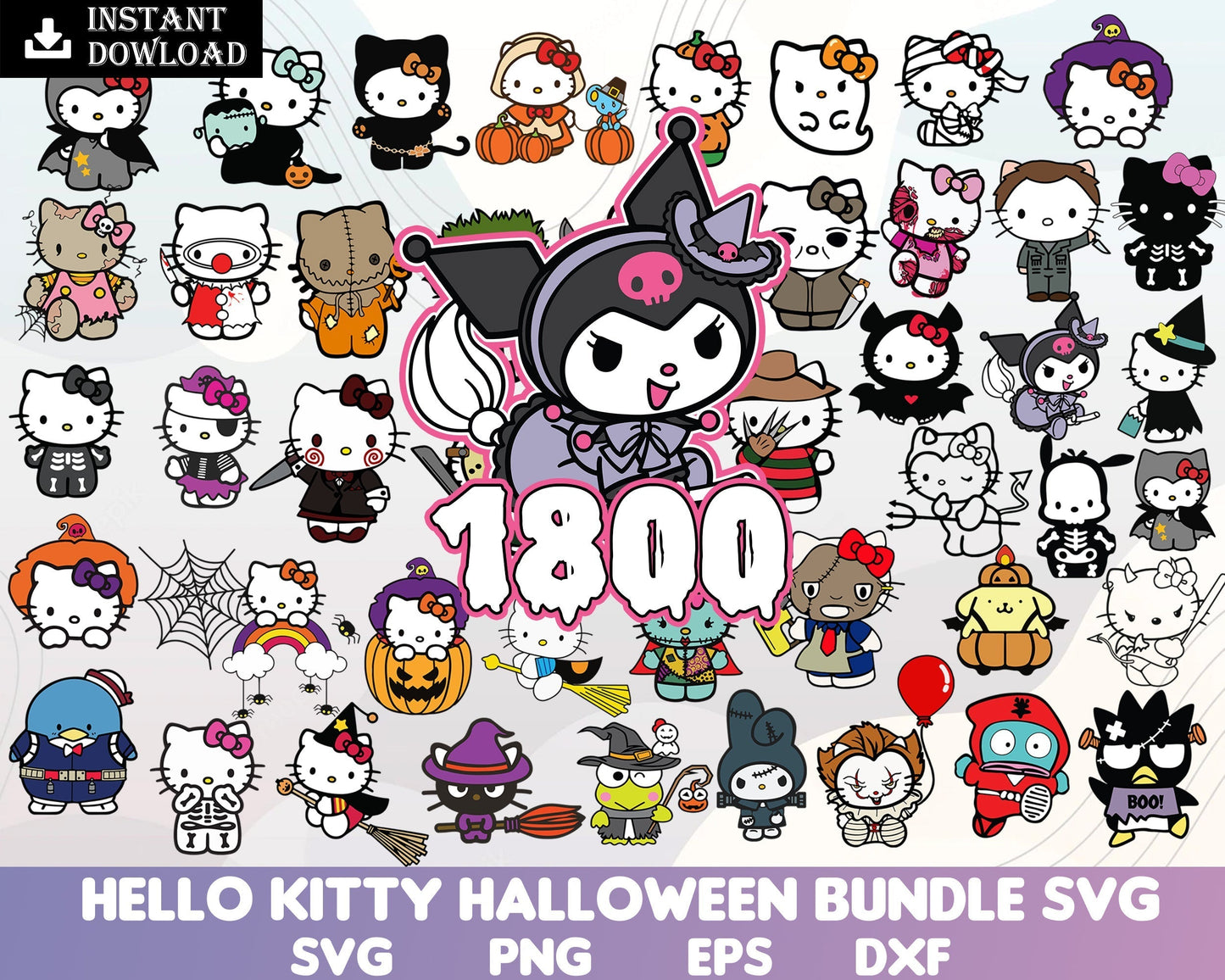 Ultimate Kawaii neko halloween svg, eps, png, dxf, Halloween Hello Kitty Bundle svg, Horror kitty digital files.