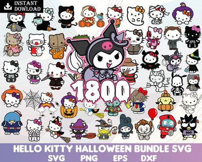 Ultimate Kawaii neko halloween svg, eps, png, dxf, Halloween Hello Kitty Bundle svg, Horror kitty digital files.