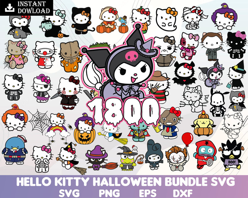 Ultimate Kawaii neko halloween svg, eps, png, dxf, Halloween Hello Kitty Bundle svg, Horror kitty digital files.