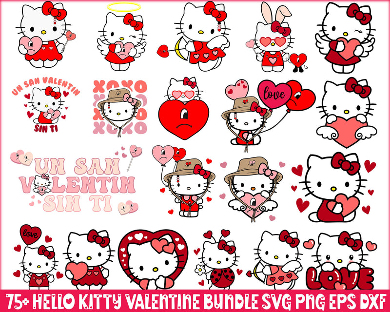 Updated 75+ Valentine Hello Kitty Bundle, Valentine kawaii kitty SVG png eps dxf, Cut File, Digital Download