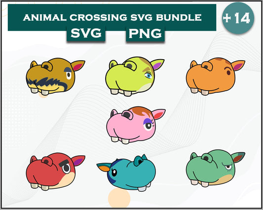 14+ Hippo Svg Bundle, Animal Crossing Svg Bundle, Animal Crossing Svg, Cartoon svg, png digital file