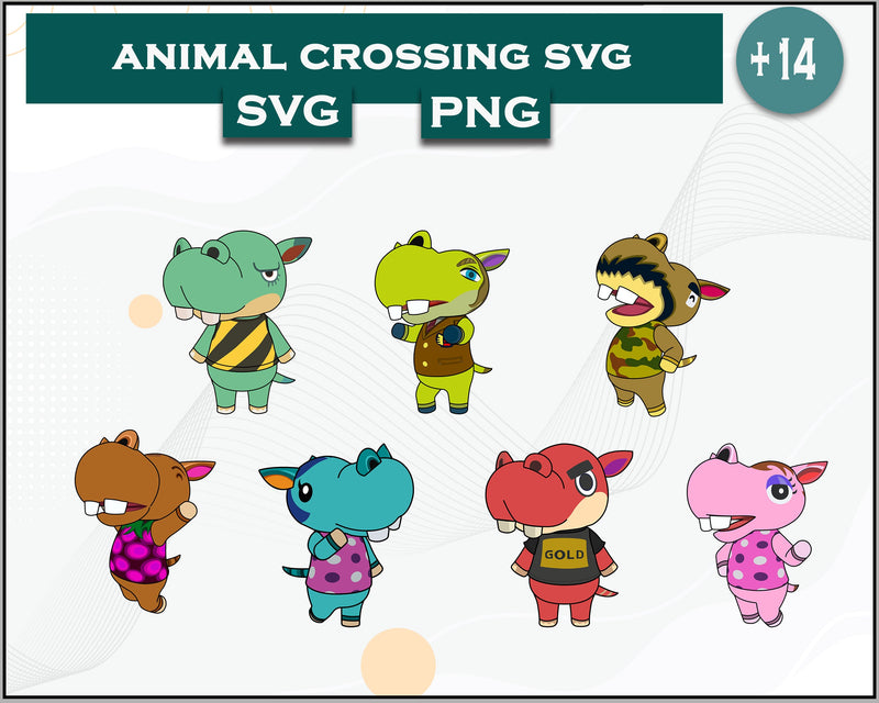 14+ Hippo Svg Bundle, Animal Crossing Svg Bundle, Animal Crossing Svg, Cartoon svg, png digital file