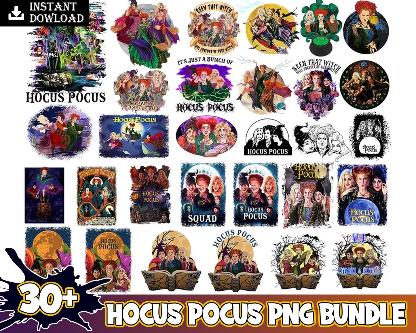 30 Hocus Pocus Png Bundle, Sanderson sisters png files, Digital bundle download.