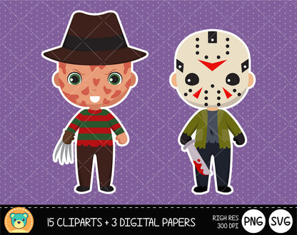 Horror Movies clipart set, Digital clip art for decoration, scrapbooking, Halloween cliparts , instant download