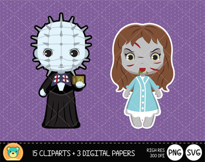 Horror Movies clipart set, Digital clip art for decoration, scrapbooking, Halloween cliparts , instant download