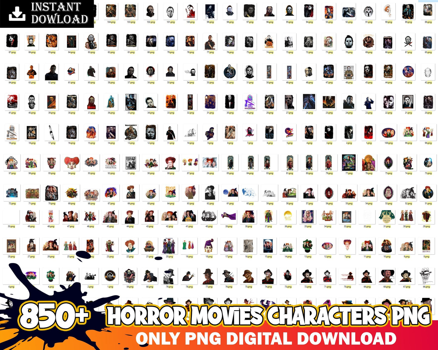 850+ Horror Movies Characters PNG Bundle, Bundle png, Digital download.