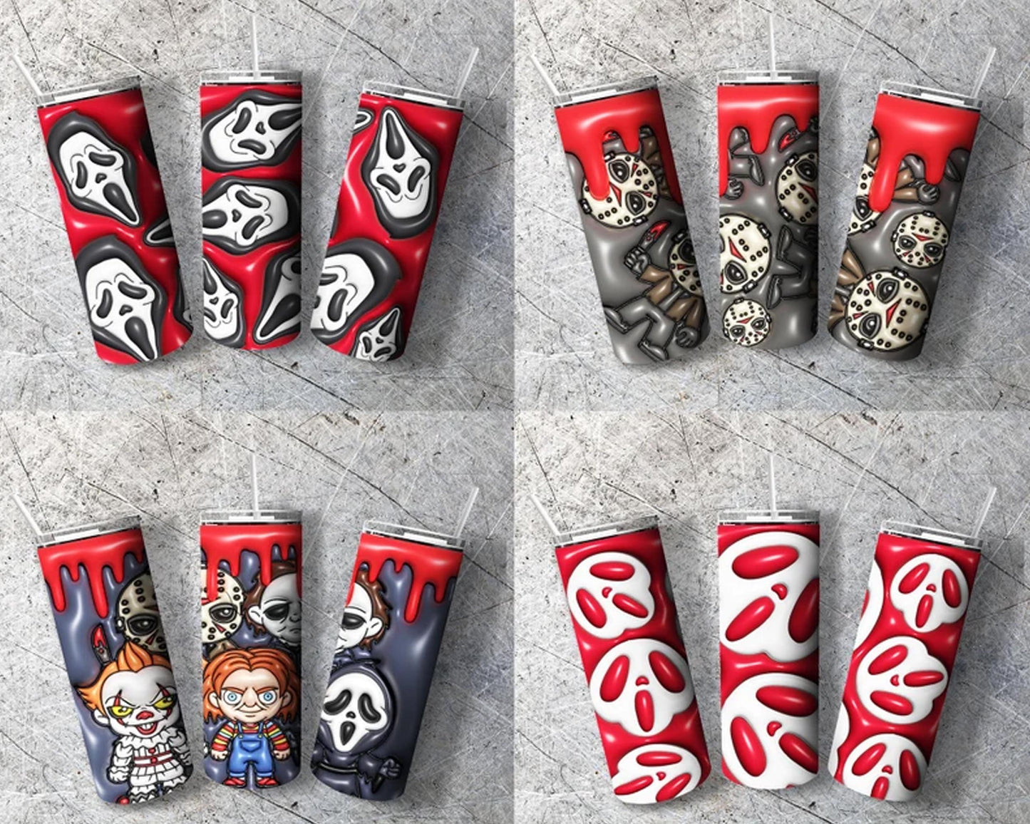 Horror puff inflated 20+3D Inflated Puff Tumbler bundle, Instant download