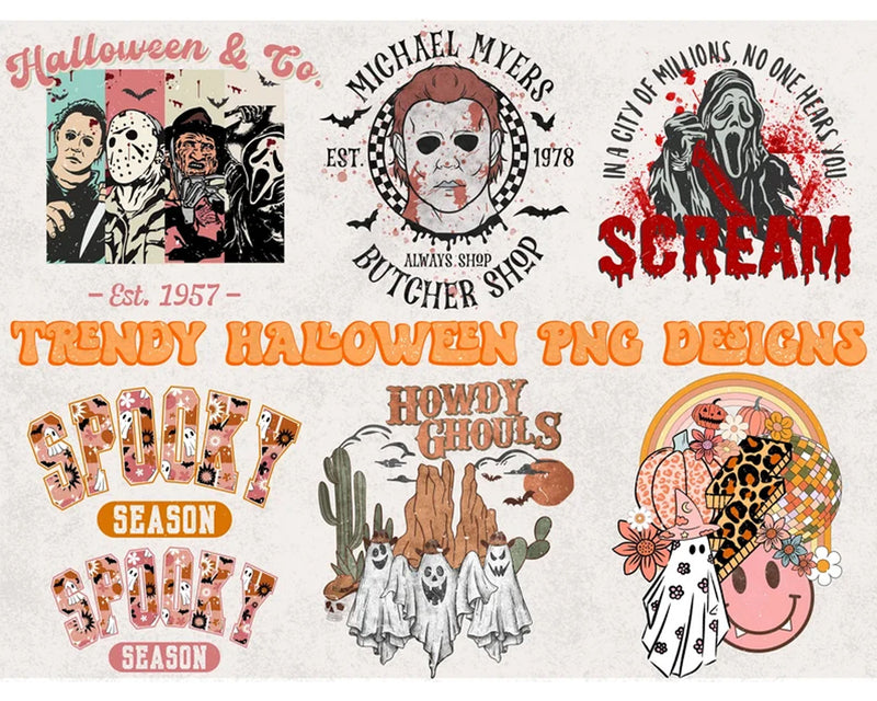 Retro horror Halloween Png Bundle, Halloween Shirt Png, Retro Halloween Png