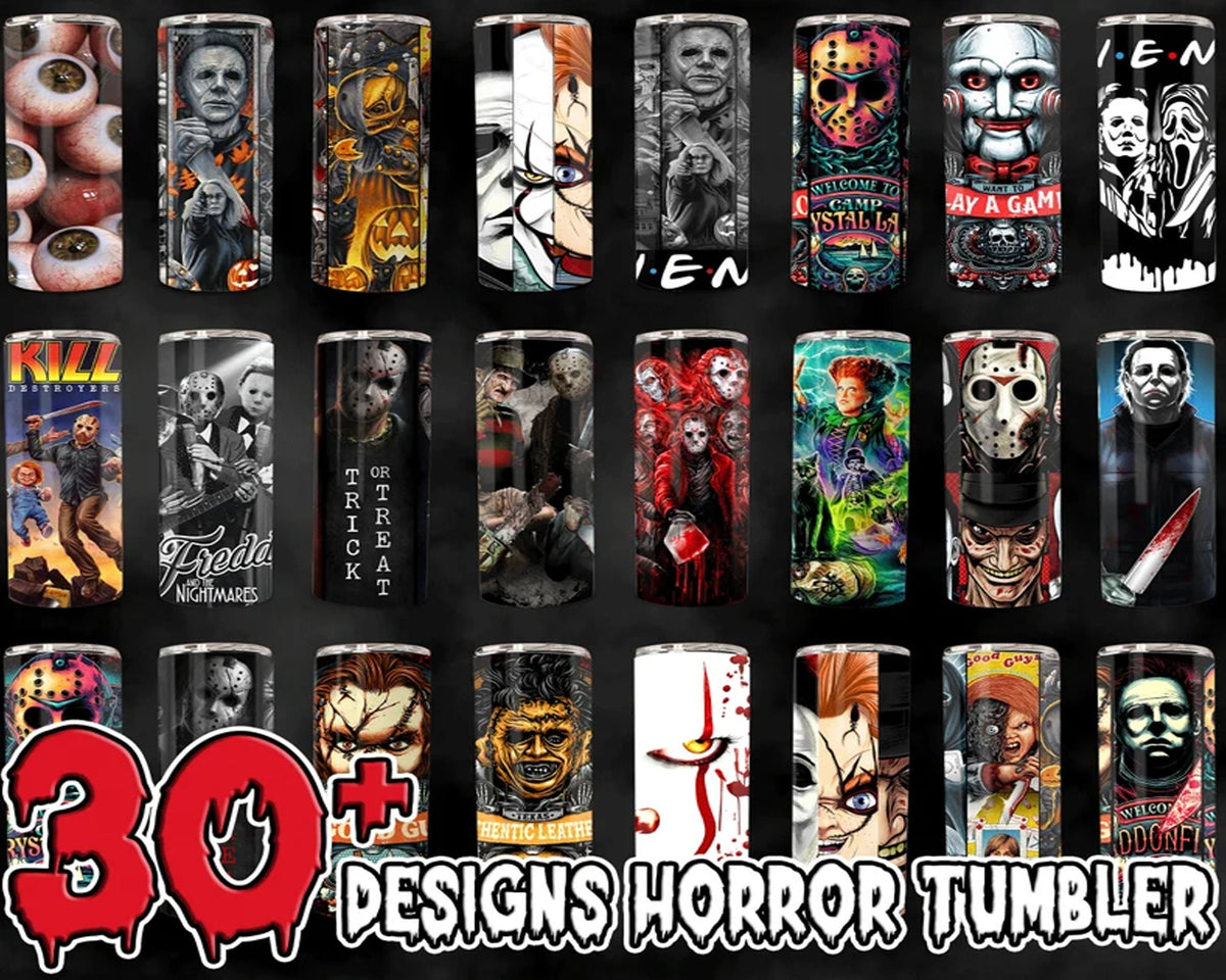 Horror Tumbler Wraps for 20 oz Sublimation Tumbler Bundle png