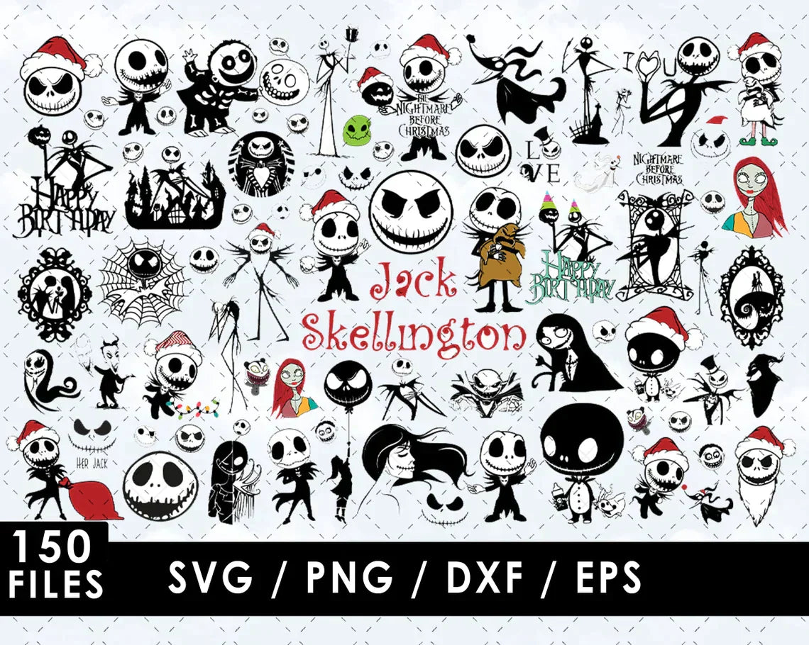 Jack Skellington SVG & PNG Bundle, Jack and Sally SVG, Nightmare Before Christmas Svg For Cricut, Silhouette Vector Cut Files