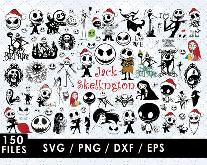 Jack Skellington SVG & PNG Bundle, Jack and Sally SVG, Nightmare Before Christmas Svg For Cricut, Silhouette Vector Cut Files