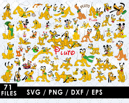 Pluto Clipart Bundle, Pluto Svg for Cricut, Pluto Dog Png, Pluto Dog Silhouette Vector Cut Files