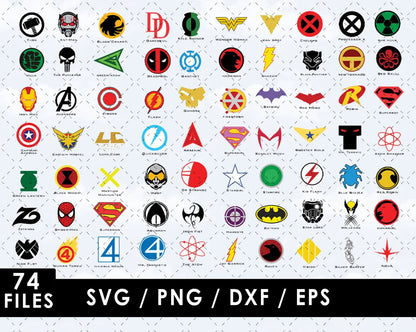 Superhero Logos Clipart Bundle, Superhero Logos PNG & SVG Cut Files for Cricut, Superhero Icons Silhouette