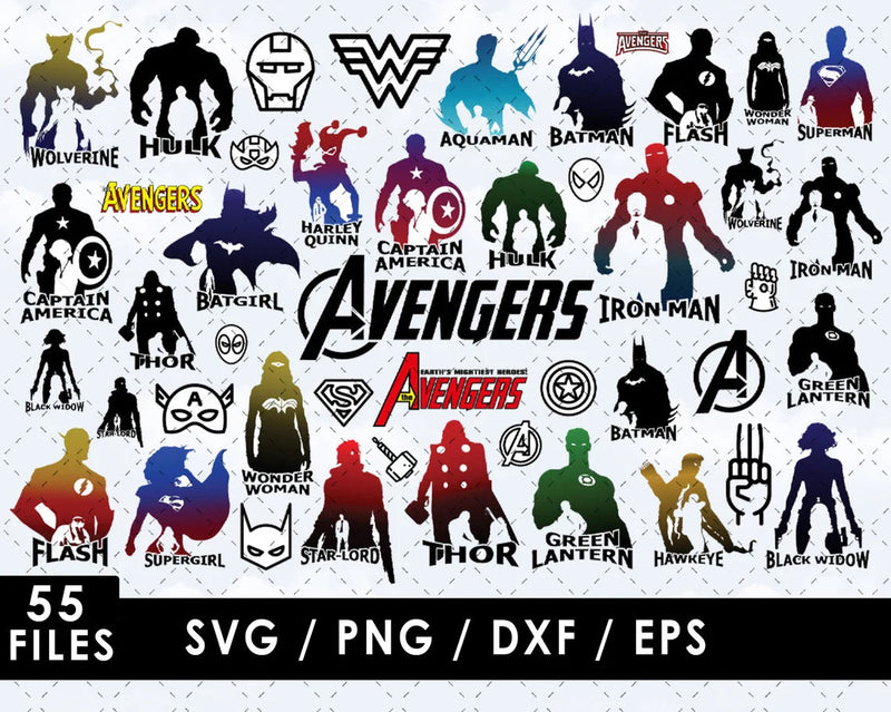 Avengers Superheroes Clipart Bundle, PNG & SVG Cut Files for Cricut & Silhouette