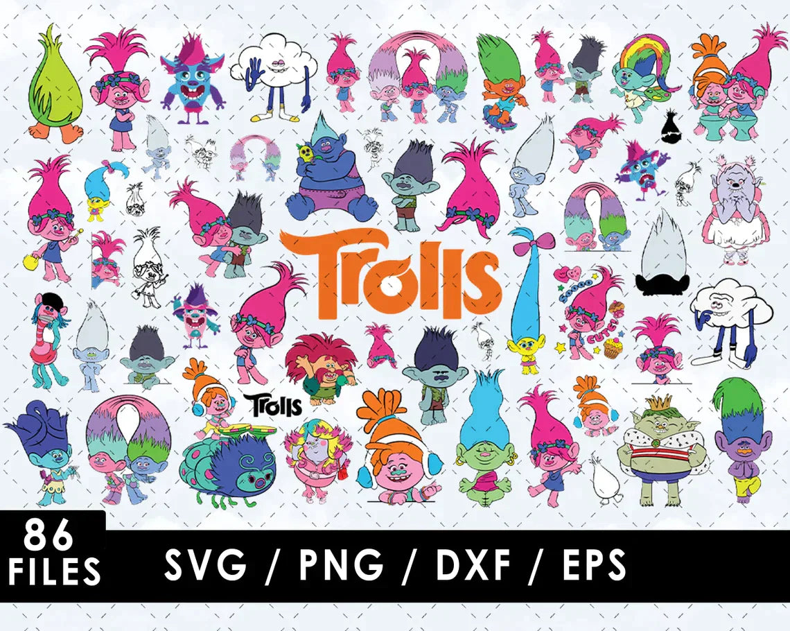 Trolls Clipart Bundle, Trolls Svg for Cricut, Trolls Silhouette Vector Cut Files