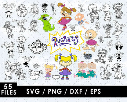 Rugrats Outline Clipart Bundle, Rugrats Outline SVG Files For Cricut & Silhouette