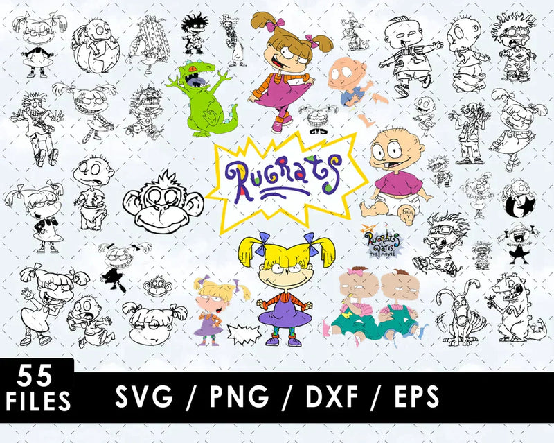 Rugrats Outline Clipart Bundle, Rugrats Outline SVG Files For Cricut & Silhouette